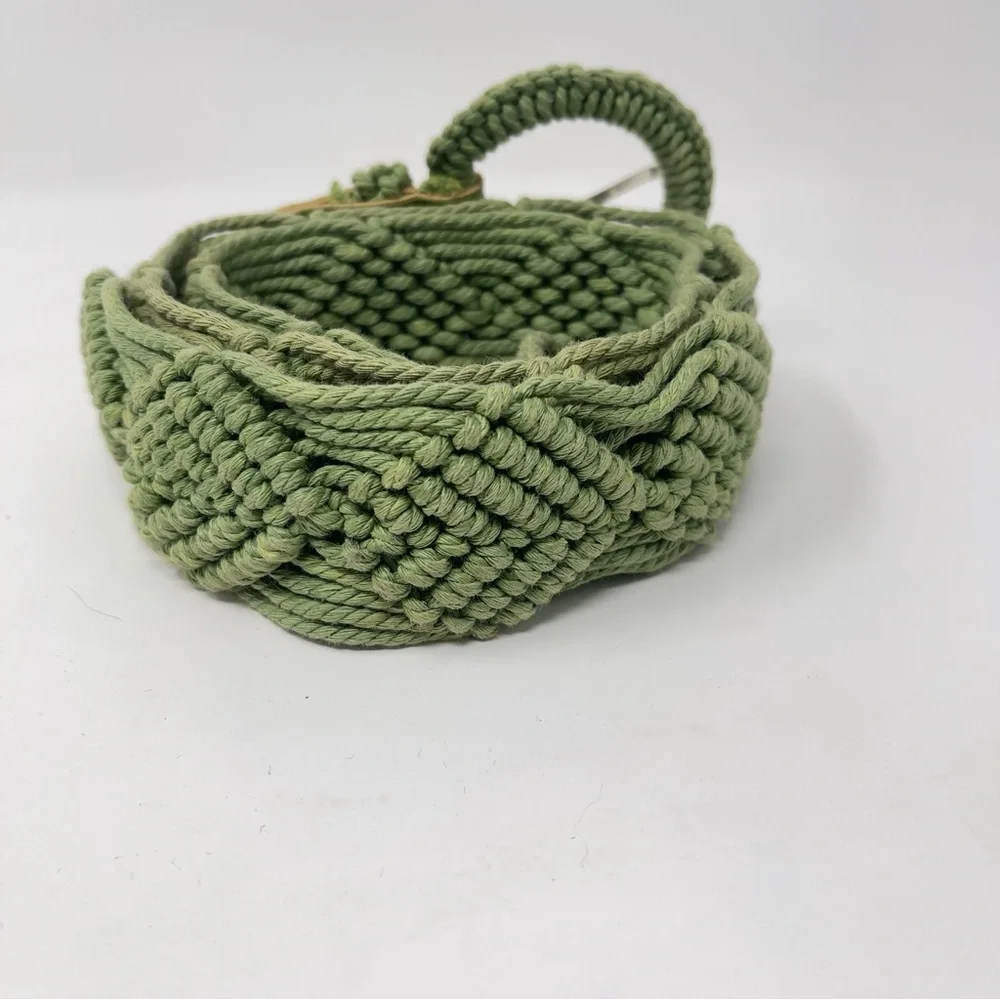 Vintage Green‎ Macrame Belt w/ Leather Trim, Boho Wide Woven Statement Belt